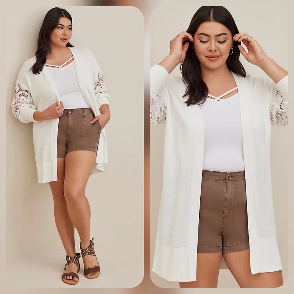 Torrid Size 2 NWT- EYELET LACE KIMONO/ OPEN CARDIGAN- COTTON WHITE